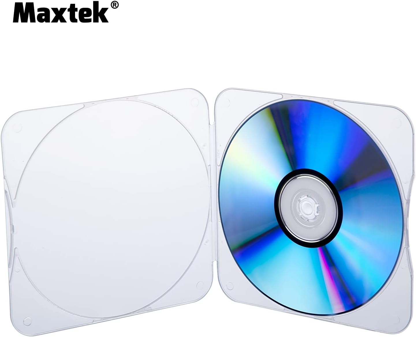 Maxtek 25 Pack Ultra Slim Clear Transparent Square Shaped CD and DVD Disc Clam Shell Case with Lock, Single Disc Capacity, Durable and Impact Resistant PP Poly Plastic Case.